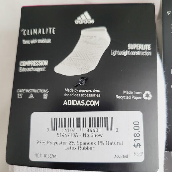 Adidas Superlite Socks Womens 5-10 9 Pair No Show Climalite Climacool Ankle - Picture 4 of 6